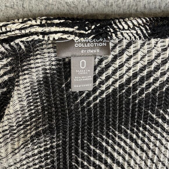 Chico's Travelers Cardigan Sweater Womens 0 White Black Small Open Front Coastal - Picture 3 of 8